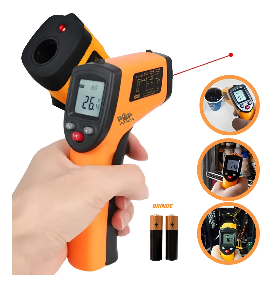 Termômetro Laser Infravermelho Digital Profissional Industrial Pistola Infravermelho Culinario Alta Precisão Automotivo Medir Temperatura -50 A 400°c Medição Rápida marca Pop Imports